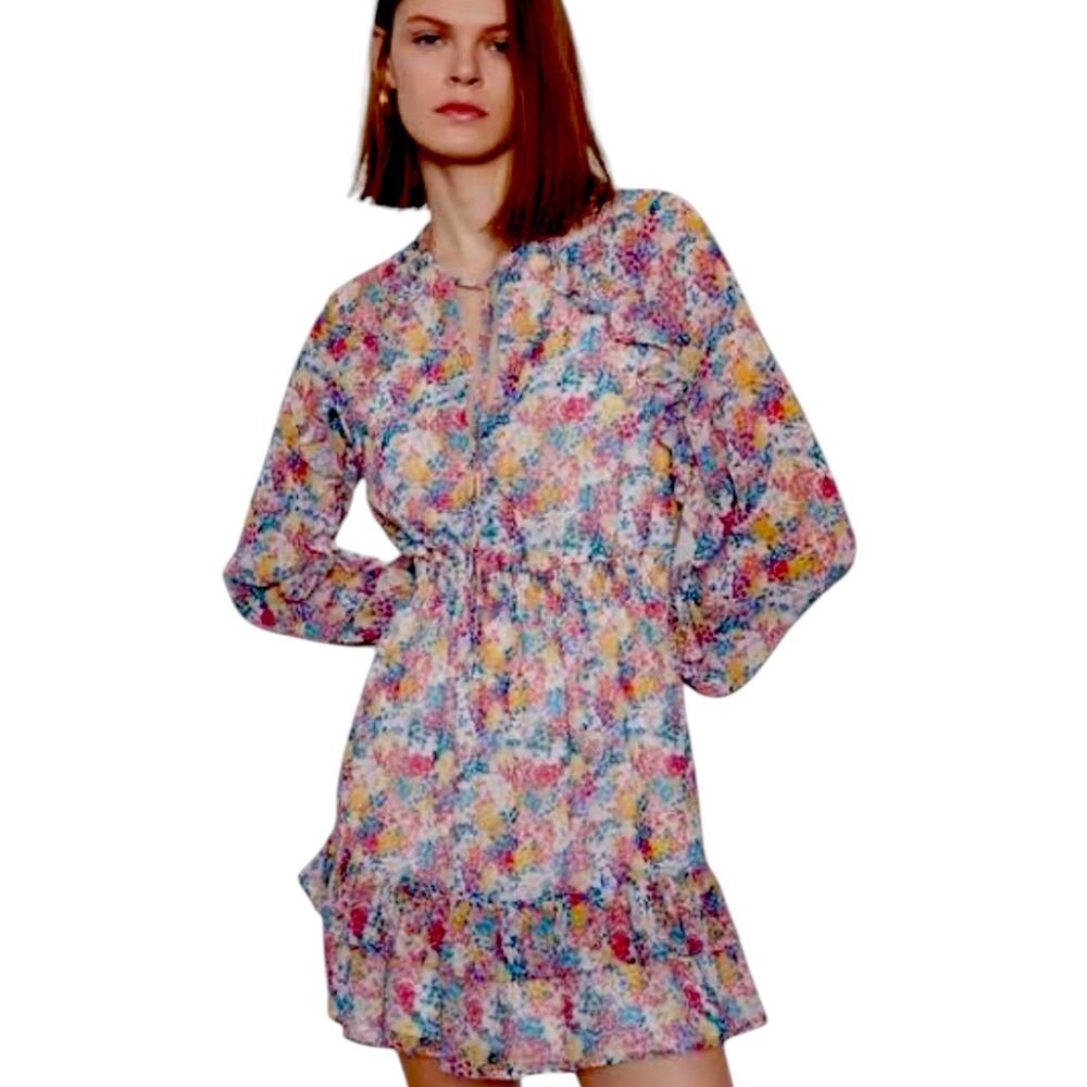 Zara Dress Womens Size XS Tie Neck Ruffle Mini Floral Romantic Boho Peasant - Picture 4 of 14